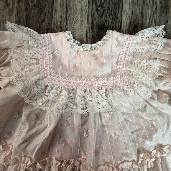 Vintage Pink Floral Lace Baby Girl Dress Size 6-9 M USA Made - Picture 3 of 8